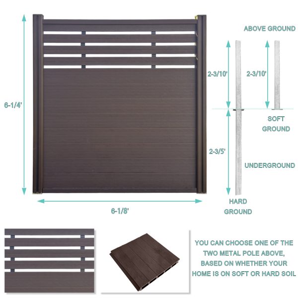 Uyard Red Wood Top See Through WPC Privacy Fence Panels for Outside,6ft(W) x 6ft(H) Outdoor Privacy Panels with 2 Posts,Wind Resistant Wood Plastic Composite Fencing Panels for Patio,Backyard,Garden and Swimming Pool - Image 2