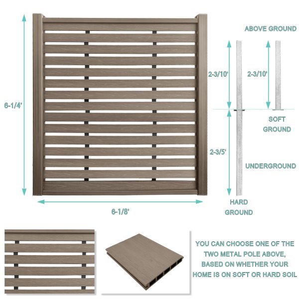 Uyard Teak Wood Small Panel Half See Through WPC Privacy Fence Panels for Outside,6ft(W) x 6ft(H) Outdoor Privacy Panels with 2 Posts,Wind Resistant Wood Plastic Composite Fencing Panels for Patio,Backyard,Garden and Swimming Pool - Image 2